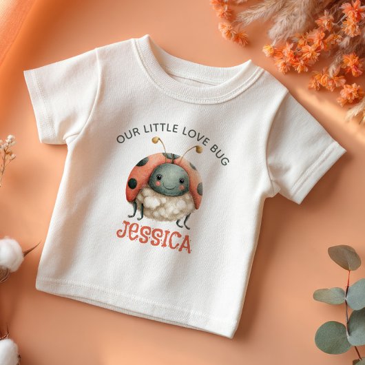 Cute Ladybug Illustration Pastel Watercolor Name  ベビーTシャツ