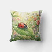 Cute Ladybug On A Leaf Tiny Insects  クッション (裏面)