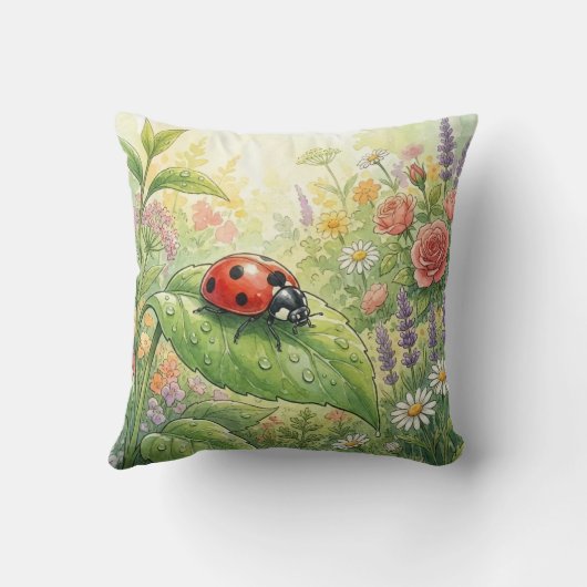 Cute Ladybug On A Leaf Tiny Insects  クッション (裏面)