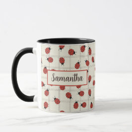 Cute ladybug pattern & Custom Name on Cream White マグカップ