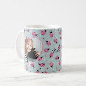 Cute Ladybug Pattern Custom Photo & Name - Blue  コーヒーマグカップ (正面左)