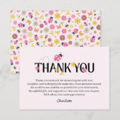 Cute Ladybug Pink Girl Baby Shower サンキューカード (正面/裏面)