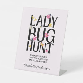 Cute Ladybug Pink Girl Baby Shower 台座サイン
