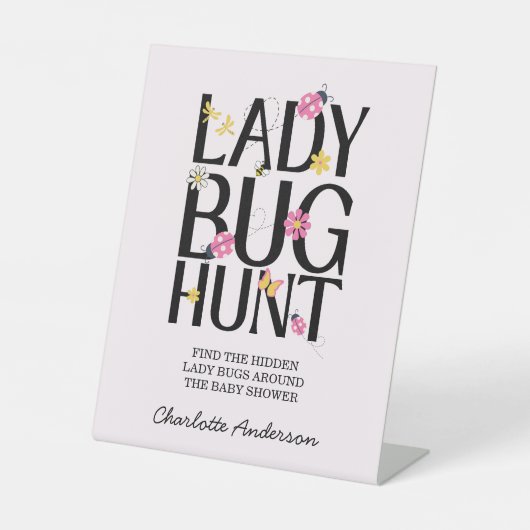 Cute Ladybug Pink Girl Baby Shower 台座サイン (正面)
