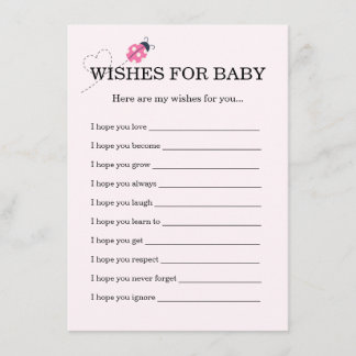 Cute Ladybug Pink Girl Baby Shower Wishes For Baby エンクロージャーカード