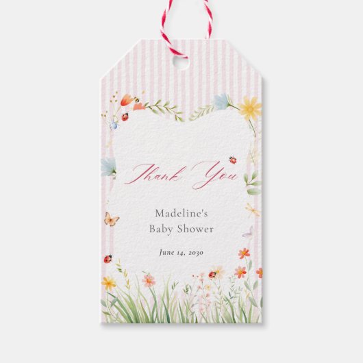 Cute Ladybug Wildflower Baby Shower Thank You ギフトタグ (正面)