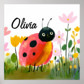 Cute Ladybug Wildflowers Girl's Name ポスター (正面)