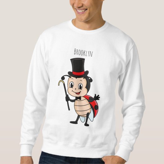 Cute ladybug with top hat and tie cartoon スウェットシャツ (正面)