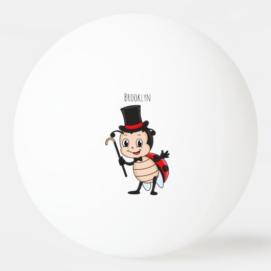 Cute ladybug with top hat and tie cartoon 卓球ボール (正面)