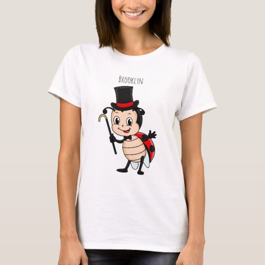 Cute ladybug with top hat and tie cartoon tシャツ (正面)
