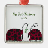 Cute Ladybugs And Mistletoe  メタルオーナメント (正面)