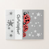 Cute ladybugs stars name grey kids ジグソーパズル (横)