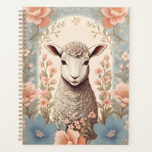 Cute Lamb Delicate Pastel Floral プランナー手帳 (正面)
