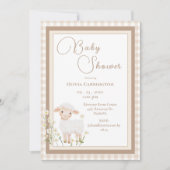 Cute Lamb Gingham Vintage Baby Shower Invitation 招待状 (正面)