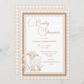 Cute Lamb Gingham Vintage Baby Shower Invitation 招待状 (正面/裏面)
