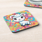 Cute lamb on a colorful background コースター (左側)