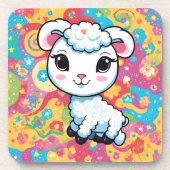 Cute lamb on a colorful background コースター (正面)