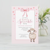 Cute Lamb Pink Bow Baby Sprinkle Shower  招待状 (スタンド正面)