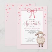 Cute Lamb Pink Bow Baby Sprinkle Shower  招待状 (正面/裏面)
