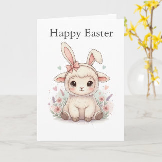 Cute Lamb with Bunny Ears Pastel colors Easter カード