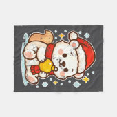Cute Lar Bear Winter With Santa Hat フリースブランケット (正面(横))