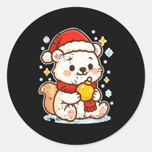 Cute Lar Bear Winter With Santa Hat  ラウンドシール (正面)