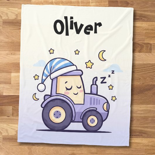 Cute Lavender Sleepy Tractor  フリースブランケット