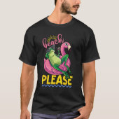 Cute Lazy Frog Pink Flamingo Beach Please Summer V Tシャツ (正面)