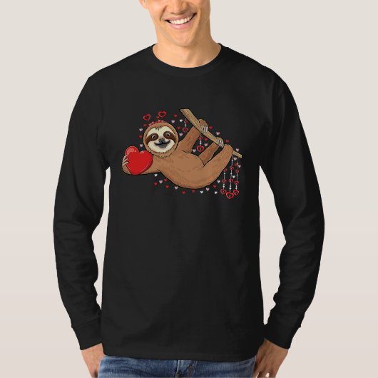 Cute lazy sloth holding heart love sloth valentine tシャツ (正面)