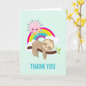 Cute Lazy Sloth with Sun & Rainbow Thank カード (黄色い花)