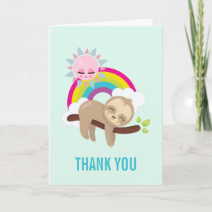 Cute Lazy Sloth with Sun & Rainbow Thank カード