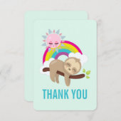 Cute Lazy Sloth with Sun & Rainbow Thank サンキューカード (正面/裏面)