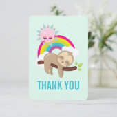 Cute Lazy Sloth with Sun & Rainbow Thank サンキューカード (スタンド正面)