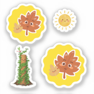 Cute Leaf, Sun and Climbing Plant Pun Sticker Set シール