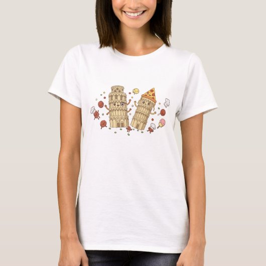 Cute Leaning Tower - Kawaii Italy Food Lover Tシャツ (正面)