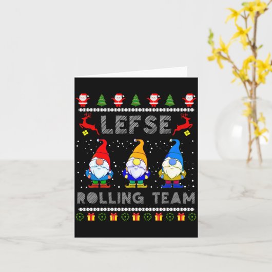 Cute Lefse Rolling Team Norwegian Gnomes Ugly Xmas カード (黄色い花)