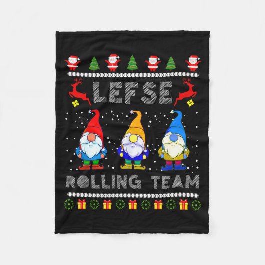Cute Lefse Rolling Team Norwegian Gnomes Ugly Xmas フリースブランケット (正面)