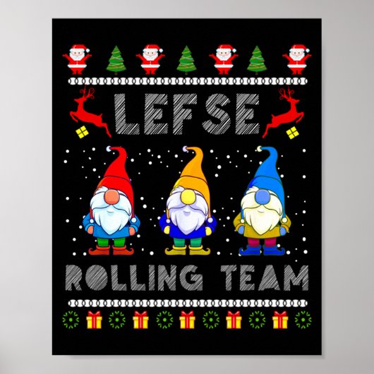 Cute Lefse Rolling Team Norwegian Gnomes Ugly Xmas ポスター (正面)