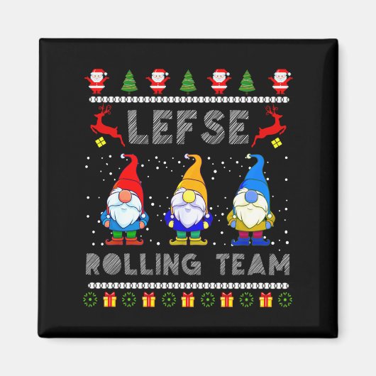 Cute Lefse Rolling Team Norwegian Gnomes Ugly Xmas マグネット (正面)