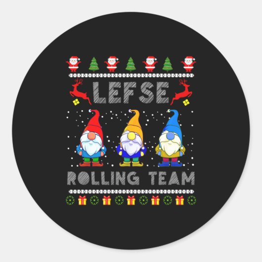 Cute Lefse Rolling Team Norwegian Gnomes Ugly Xmas ラウンドシール (正面)