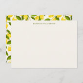 Cute Lemon Fruit Watercolor Pattern Personalized ノートカード (正面/裏面)