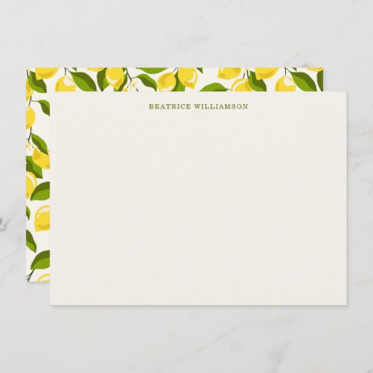 Cute Lemon Fruit Watercolor Pattern Personalized ノートカード (正面/裏面)
