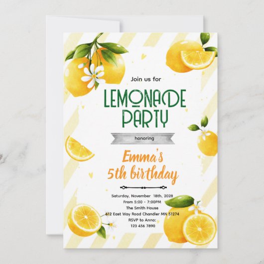 Cute lemon party theme invitation 招待状 (正面)