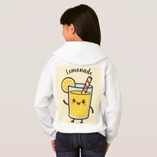 Cute Lemonade Drink Cartoon White Hoodie (裏面フル)
