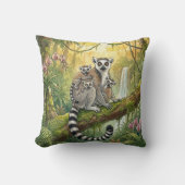 Cute Lemur Mama And Babies Jungle Animals  クッション (正面)