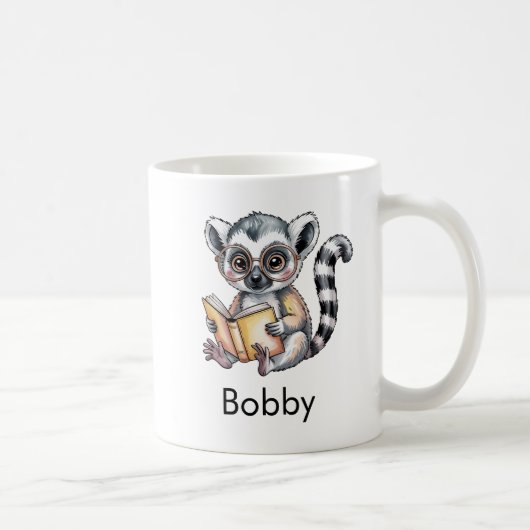 Cute Lemur Reading a Book Custom コーヒーマグカップ (右)