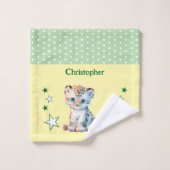 Cute leopard add name polka dots stars green ウォッシュタオル (ウォッシュタオル)