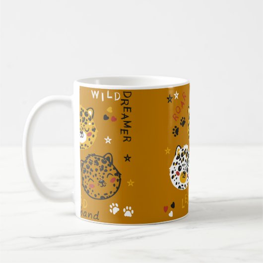 Cute Leopard Cat Face Drawing. Little Funny Cheeta コーヒーマグカップ (左)