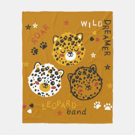 Cute Leopard Cat Face Drawing. Little Funny Cheeta フリースブランケット (正面)