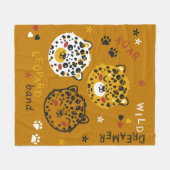 Cute Leopard Cat Face Drawing. Little Funny Cheeta フリースブランケット (正面(横))